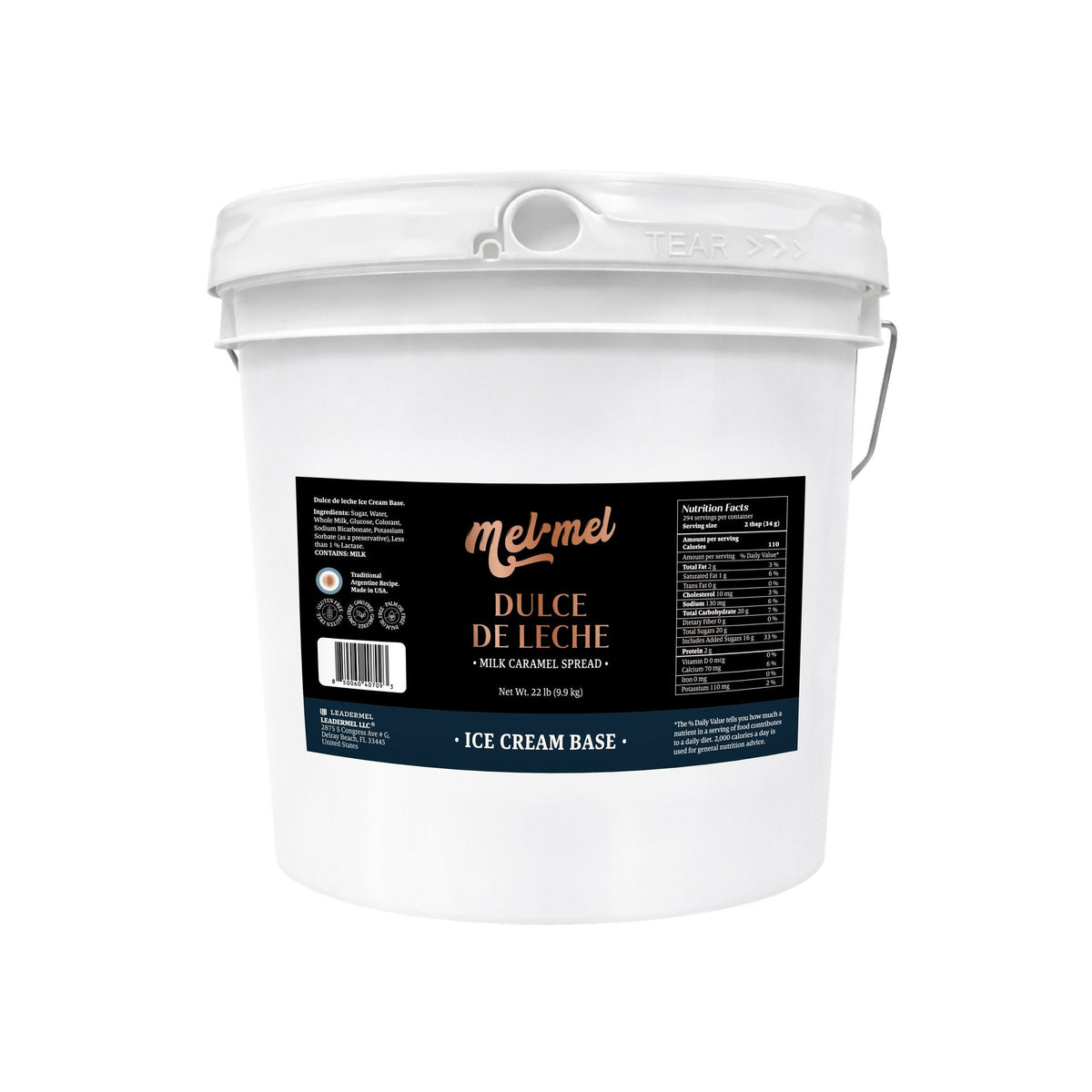 Mel·Mel Ice Cream Base dulce de leche — 22 lb foodservice bucket