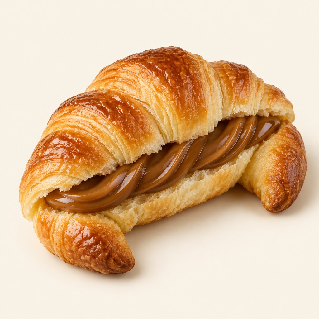 Croissant filled with Soft Pastry dulce de leche, crumb intact